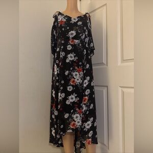 TORRID Women’s Black Floral Dress Size 2 High-Low Cold Shoulders Midi Dress